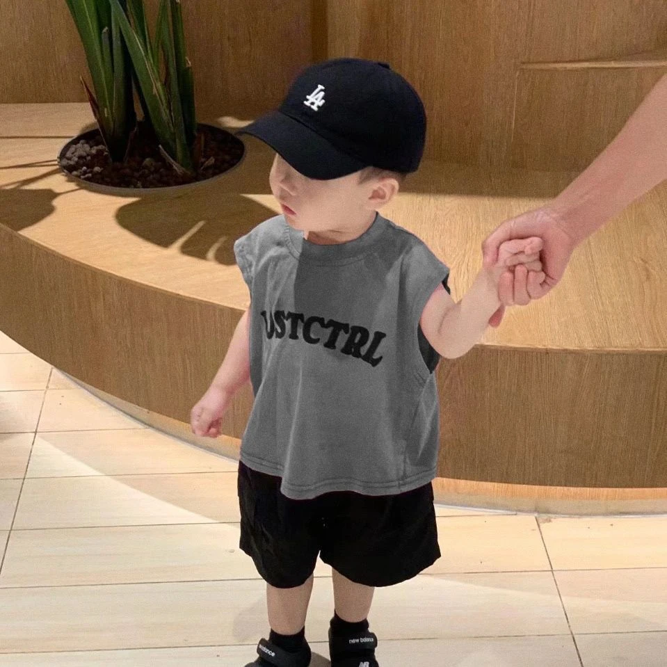 新款纯棉背心男童夏装套装宝宝儿童衣服帅气男孩夏季无袖短裤两件