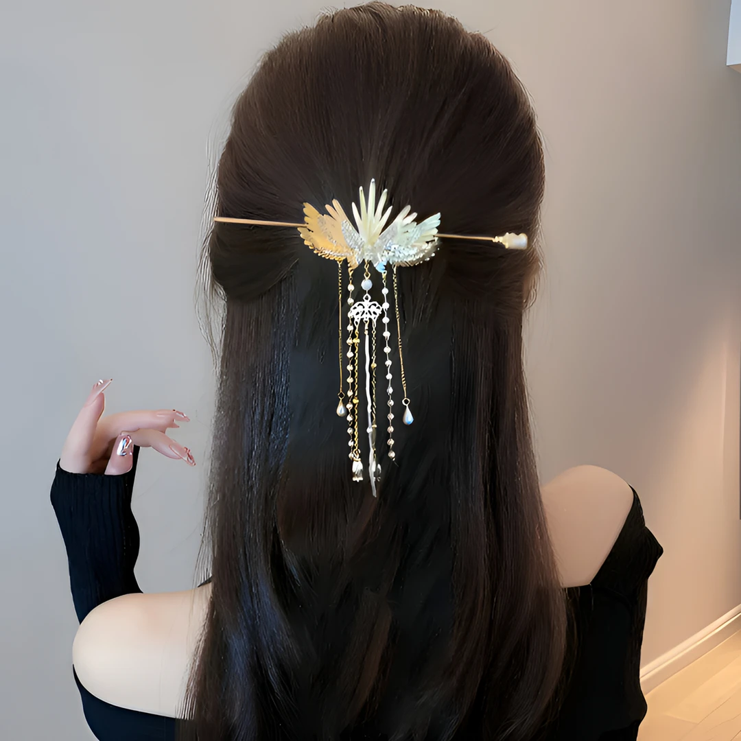 超仙翅膀流苏发簪高级感簪子新中式古风旗袍发钗后脑勺盘发女精致