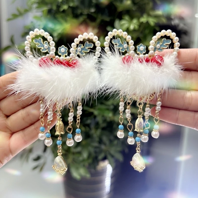 国风醒狮流苏新年发夹边夹  后脑勺夹子汉服日常配饰古风可爱头饰