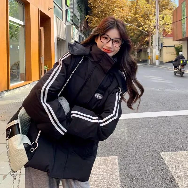 波司断码黑色羽绒服女冬季2023新款韩系宽松学院风情侣百搭连帽加
