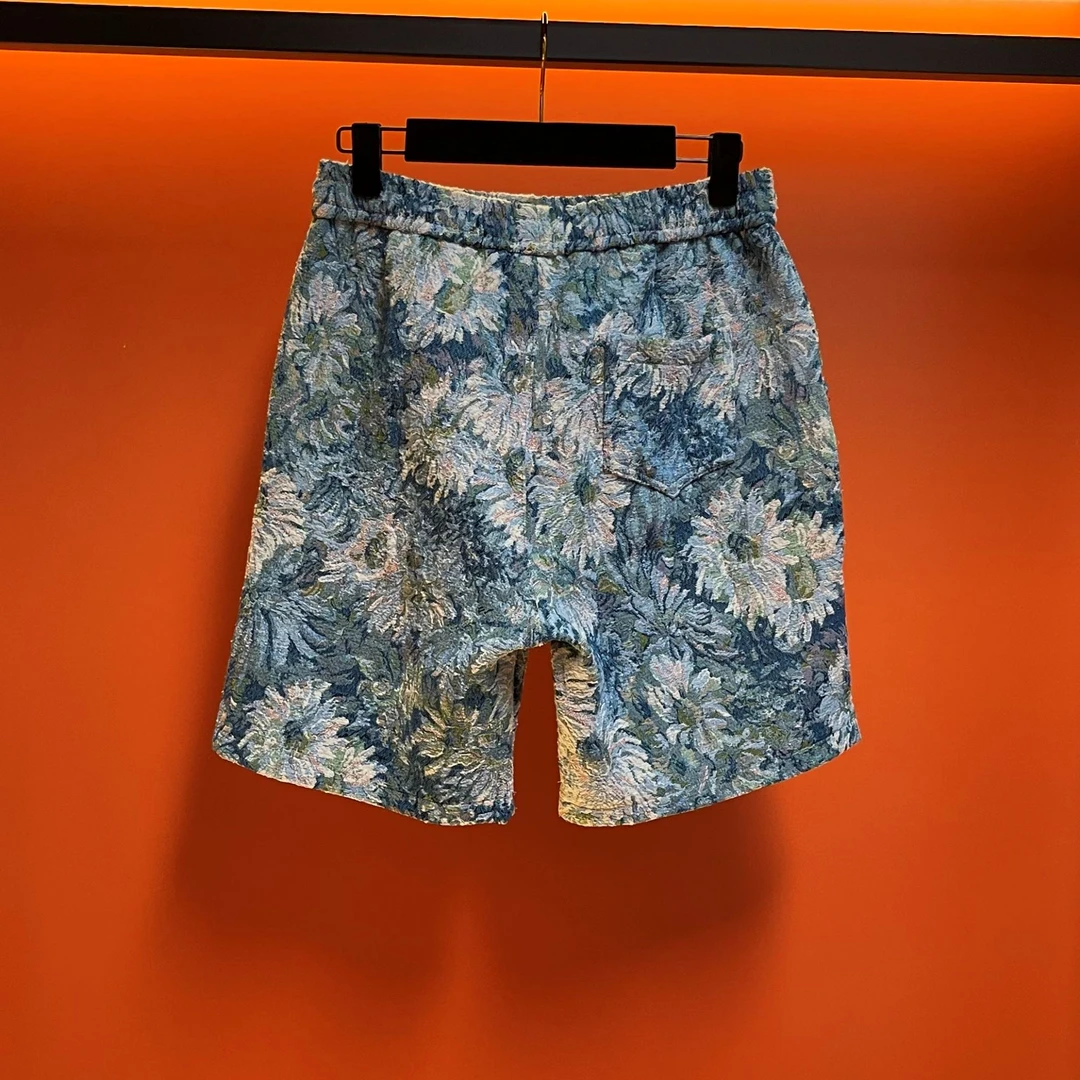 2024夏季新款时尚气质轻奢印花设计师重工提花百搭男士潮流短裤