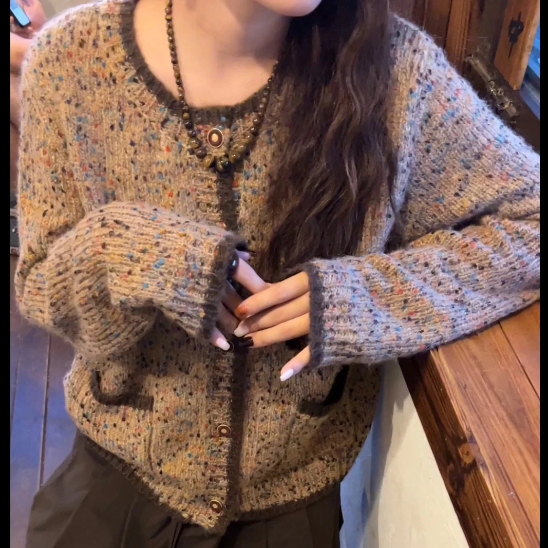 KAPOKLAB【彩球毛衣】法式小香风彩点毛衣开衫复古撞色针织衫D8801