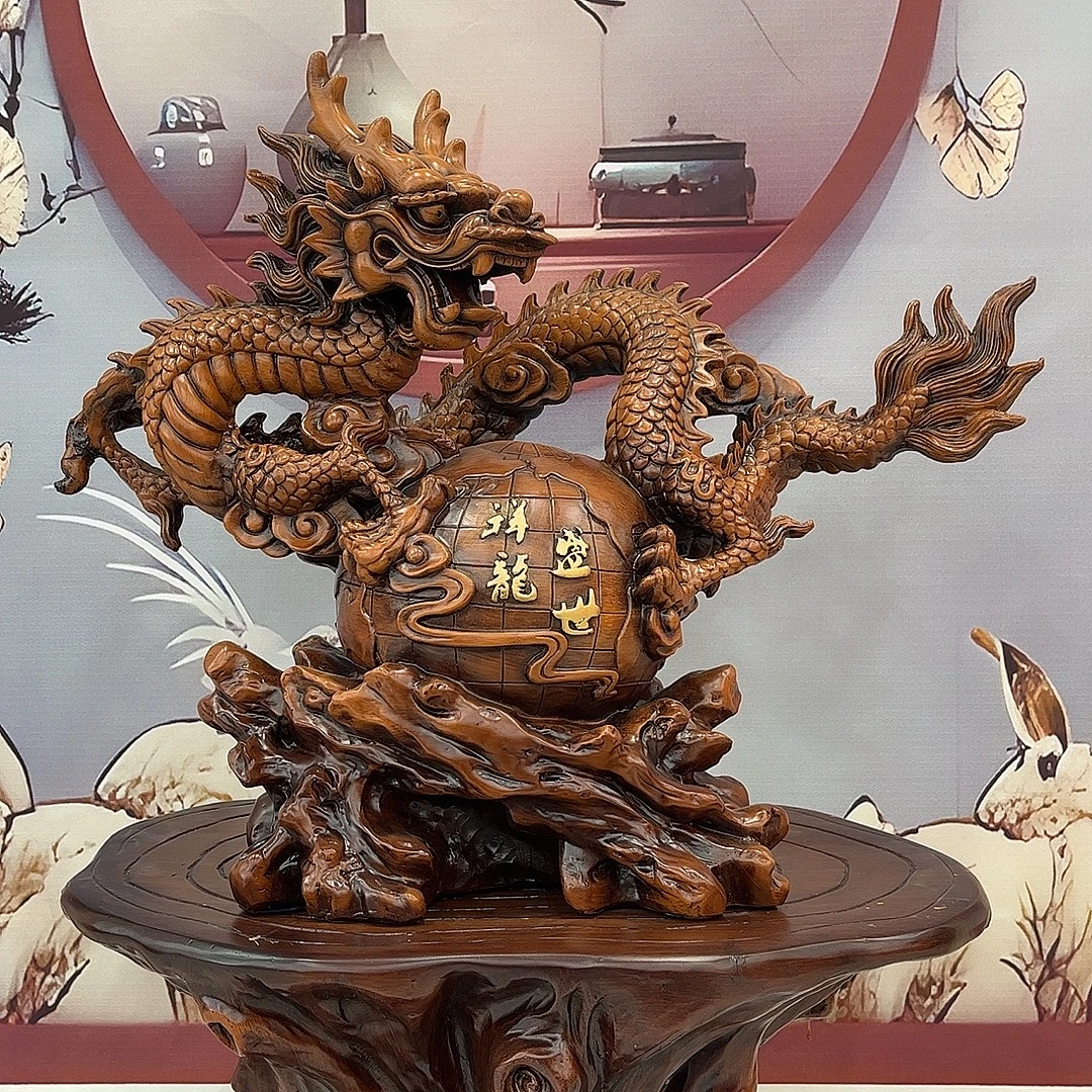 创意手工盛世祥龙镂空精美大摆件玄关办公生肖瑞兽摆件长38高31cm