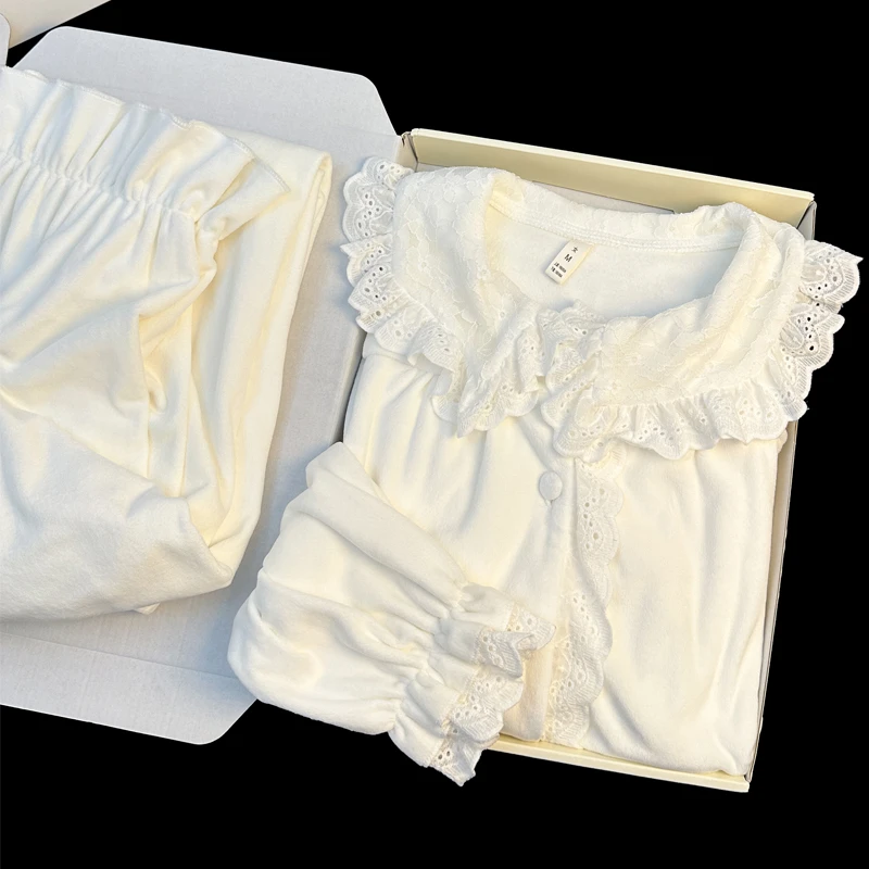 睡衣女长袖长裤甜美风秋冬季海岛绒加厚保暖可外穿家居服两件套