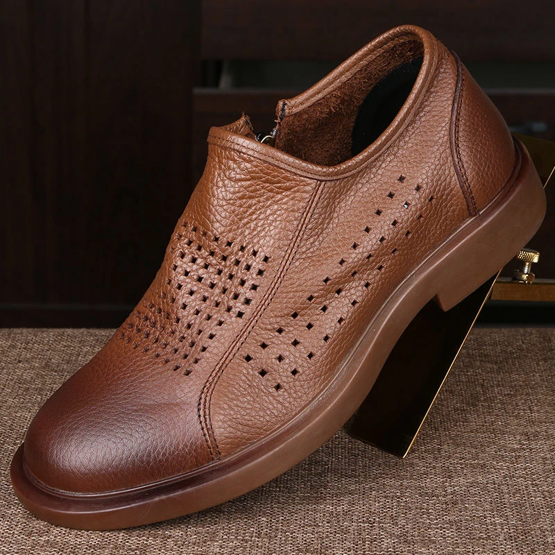 16028渡诺班尼新款夏季透气镂空皮鞋男休闲头层牛皮软底软面男士
