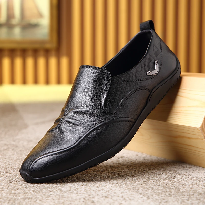 1811渡诺班尼休闲皮鞋男新款头层牛皮一脚蹬软底软面男士爸爸鞋