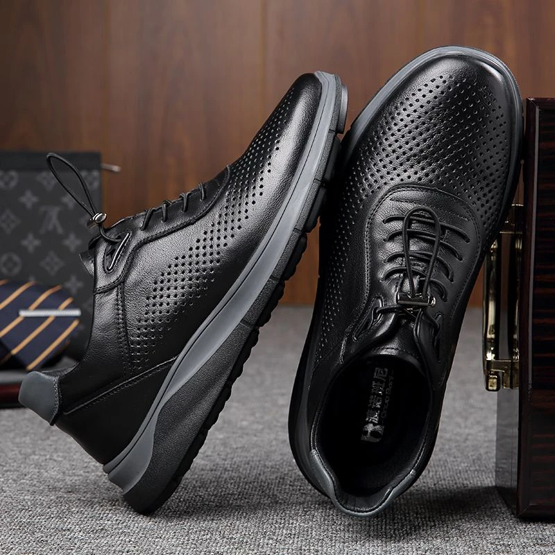 22611渡诺班尼真皮镂空男鞋透气薄款男士头层牛皮网面休闲皮鞋男