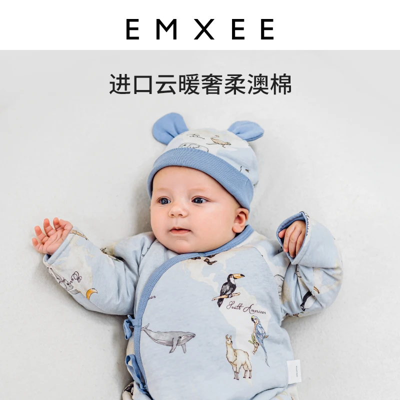 【官方正品】嫚熙婴儿连体衣新生儿宝宝加厚夹棉哈衣儿童连身衣爬