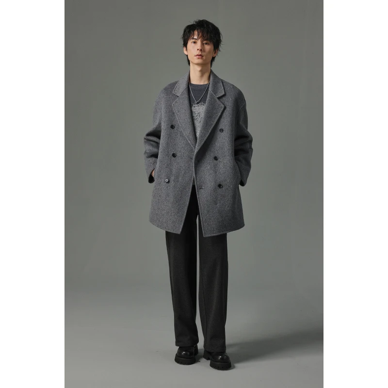 【一手长大衣】秋冬男士宽松休闲双面绵羊毛中短款男生大衣FLD05