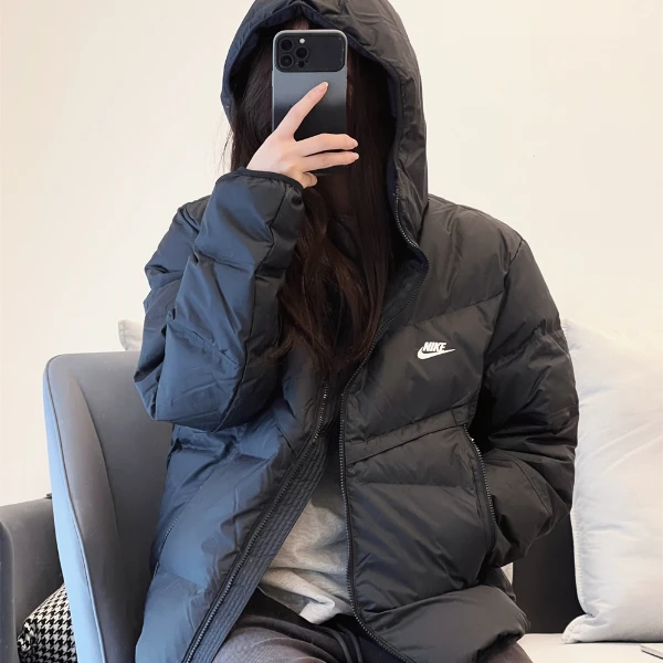 Nike耐克连帽羽绒服Logo印花拉链口袋 男款 黑色 DV1132-010