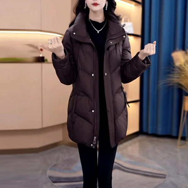 三防免洗时尚羽绒服2024冬季新款修身中老年加厚保暖白鸭绒外套