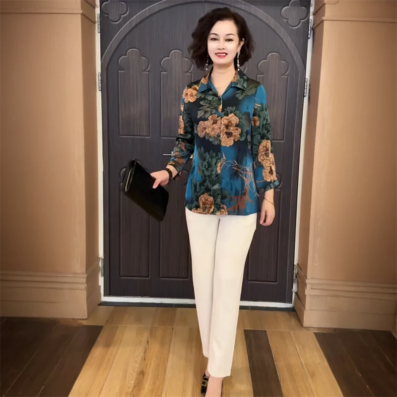 阔太太春夏中老年妈妈装大码衬衫时尚洋气减龄大码开衫外套女