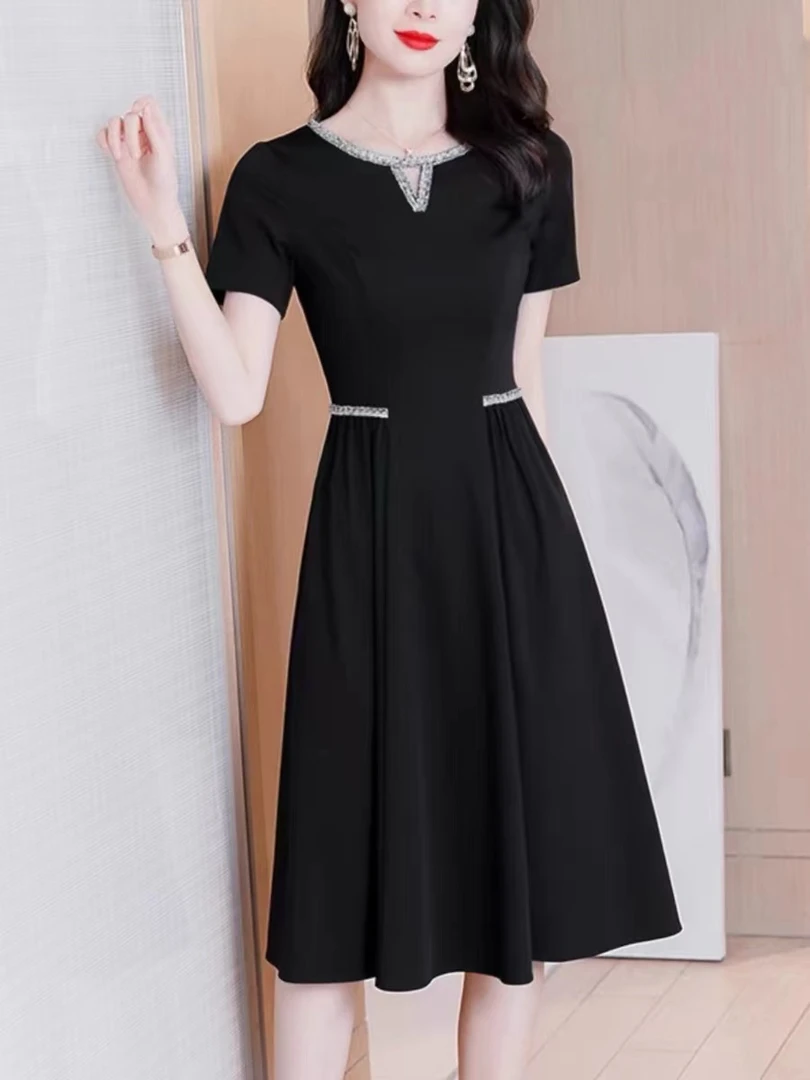 【YY348】连衣裙女新款2024夏季气质显瘦高端修身收腰短袖赫本风裙