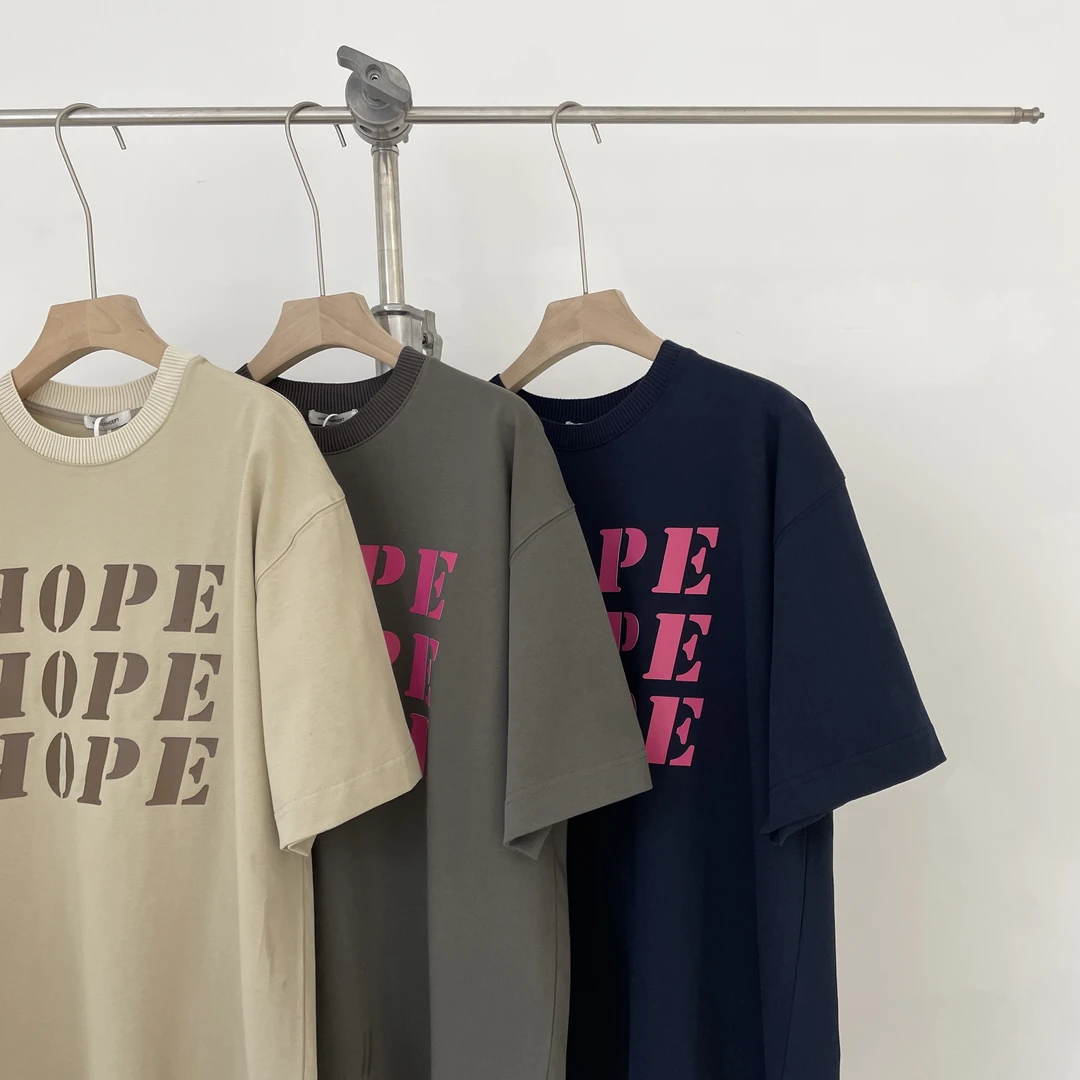 3188# 280g定织针织螺纹领口 立体字母重磅TEE短袖