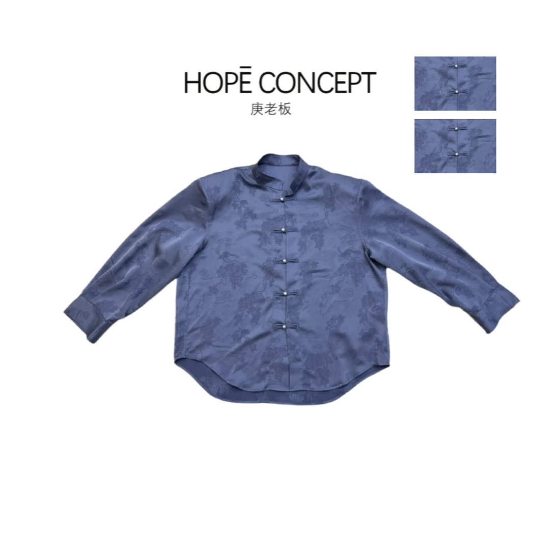 24046#HOPECONCEPT松弛老钱国风衬衫廓形宽肩新中式珍珠扣衬衫