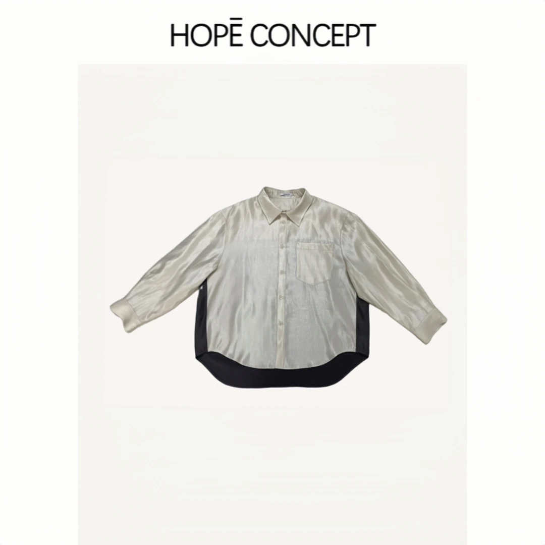 24034#HOPECONCEPT用松弛慵懒打开夏日定制丝滑光泽感拼接衬衫