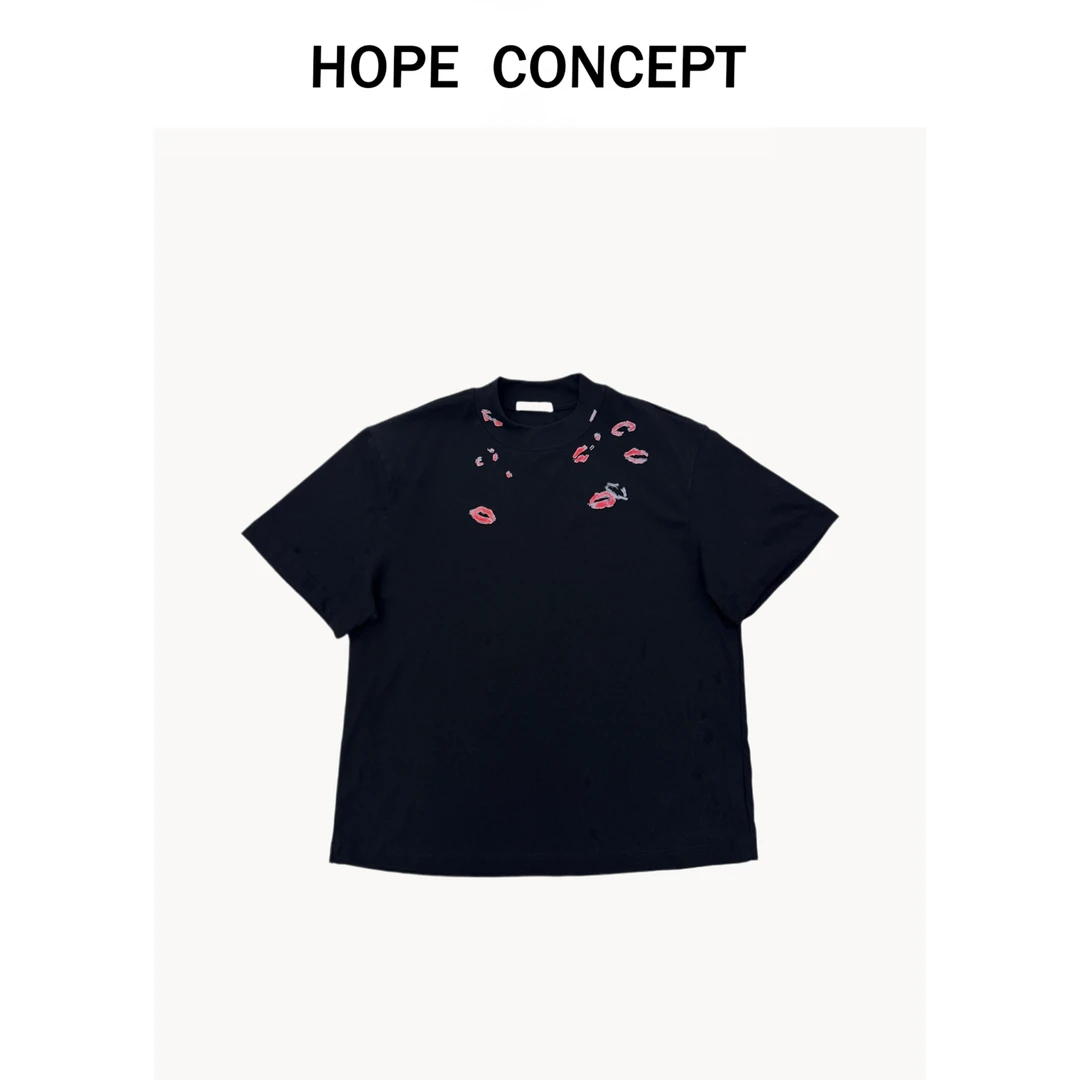 24096#HOPE CONCEPT 浪漫主义文学 时刻营造氛围亲吻印花短袖