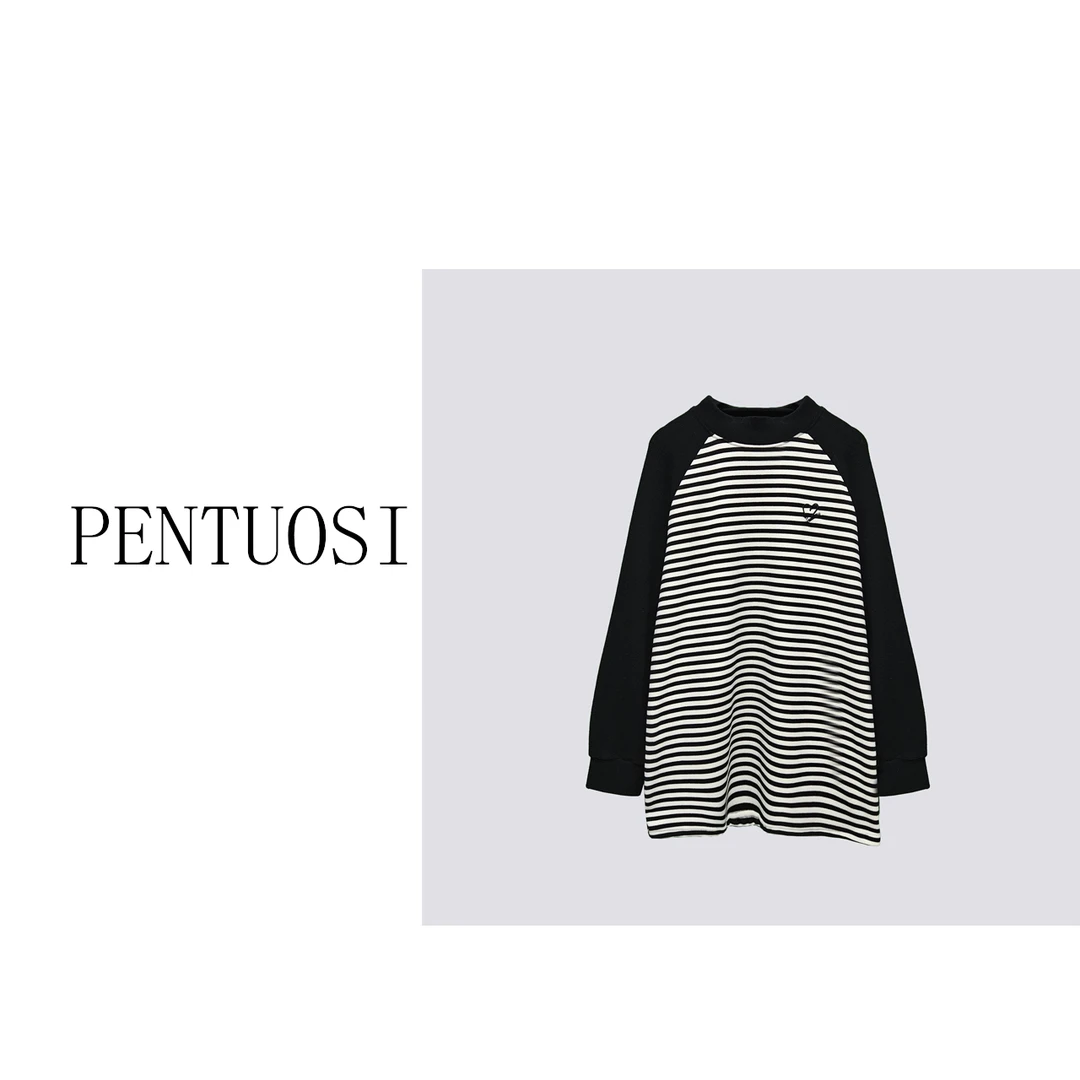 潘托斯【爱心条纹】大版休闲百搭长袖时尚女士打底衫-PTSXK-3972