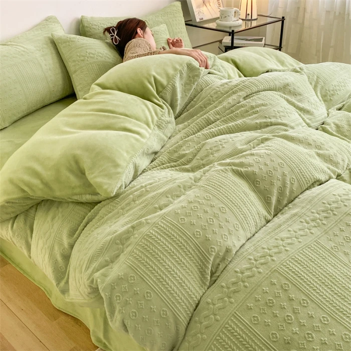 纯色牛奶绒四件套冬季保暖双面绒床单被套床笠学生宿舍1.2m三件套