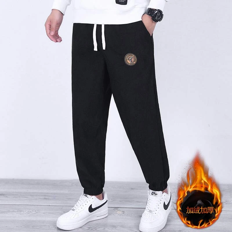 加绒加厚灯芯绒休闲裤男士秋冬款宽松束脚裤冬季潮牌运动卫裤