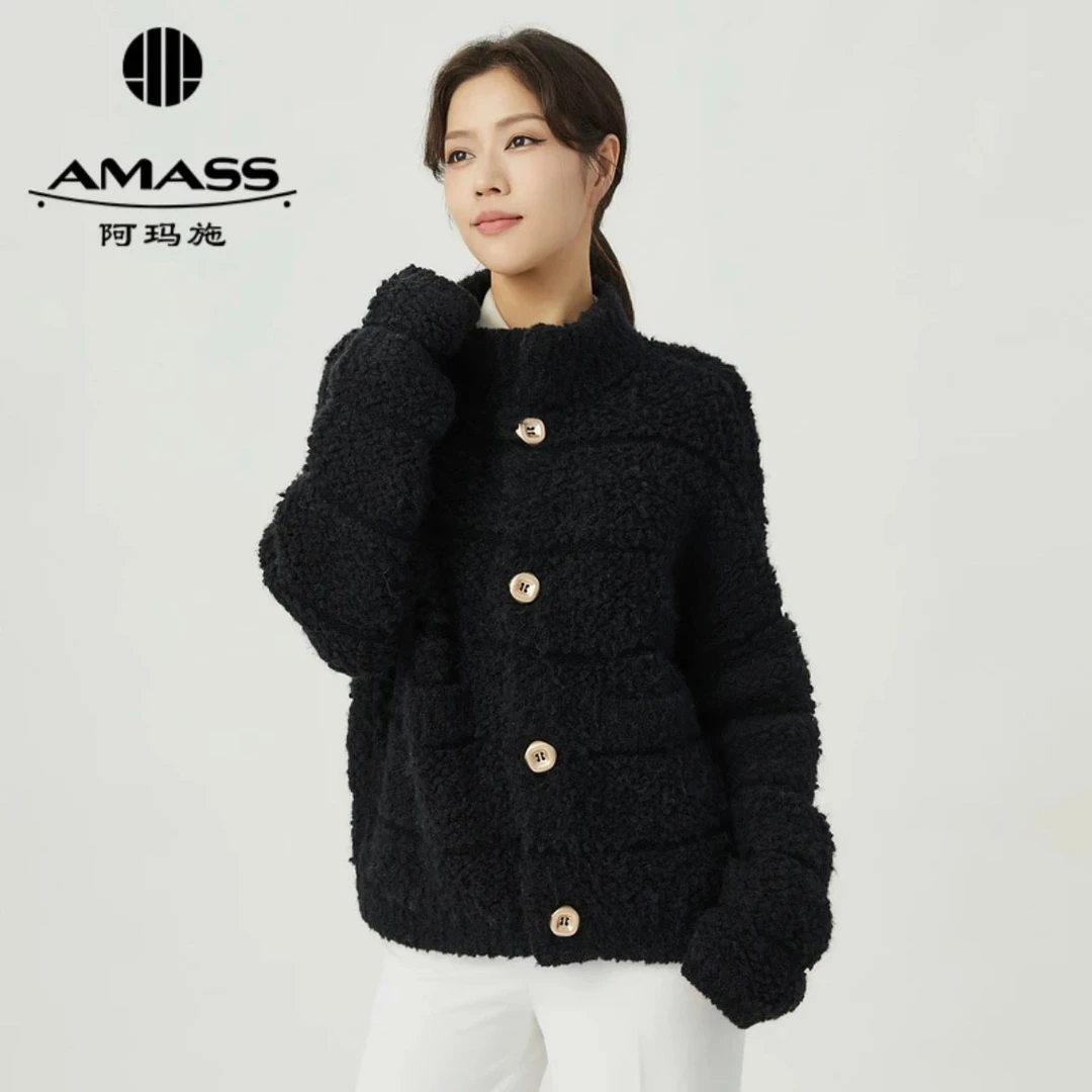 AMASS/阿玛施气质短款小香风简约时尚宽松版复古针织开衫/5499153