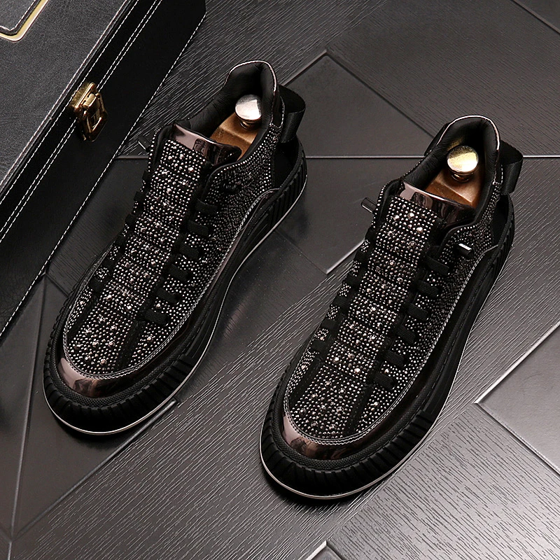 欧洲站时尚个性水钻潮牌男鞋子秋冬款一脚蹬懒人鞋套脚男士休闲鞋