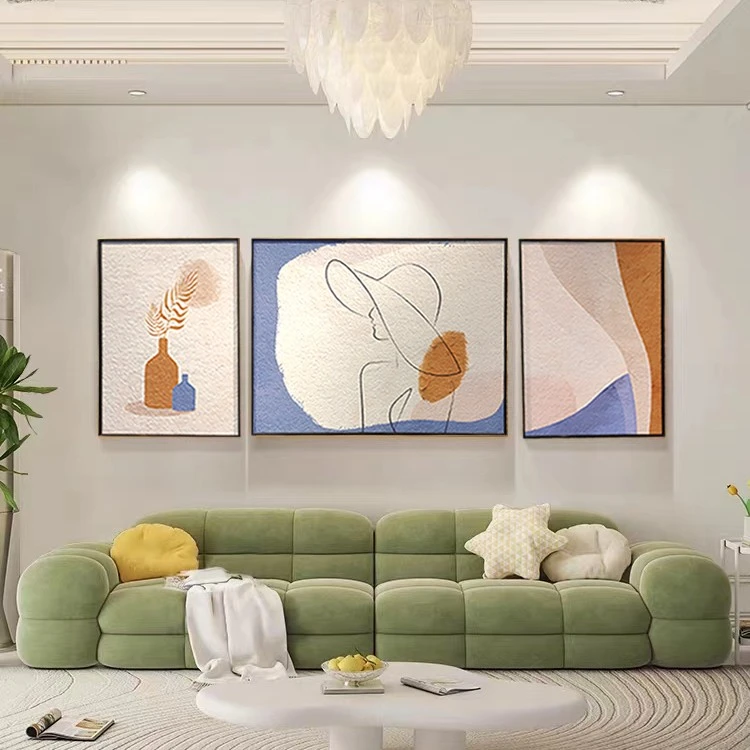 现代极简客厅装饰画抽象沙发背景墙挂画砂岩磨砂肌理质感三联画