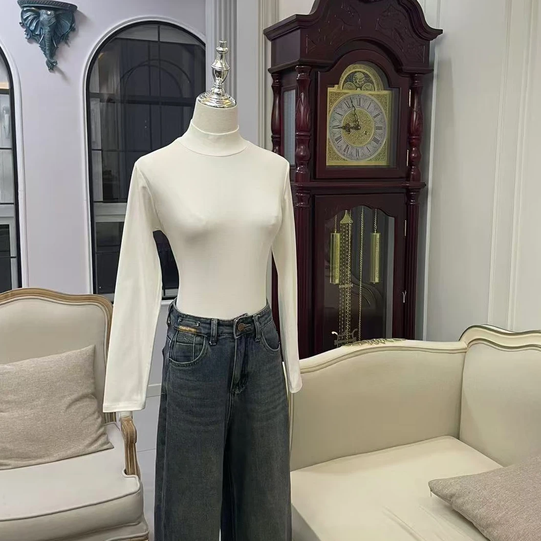 春夏秋中领显瘦内搭立领打底衫女显瘦修身正肩长袖T恤半高领