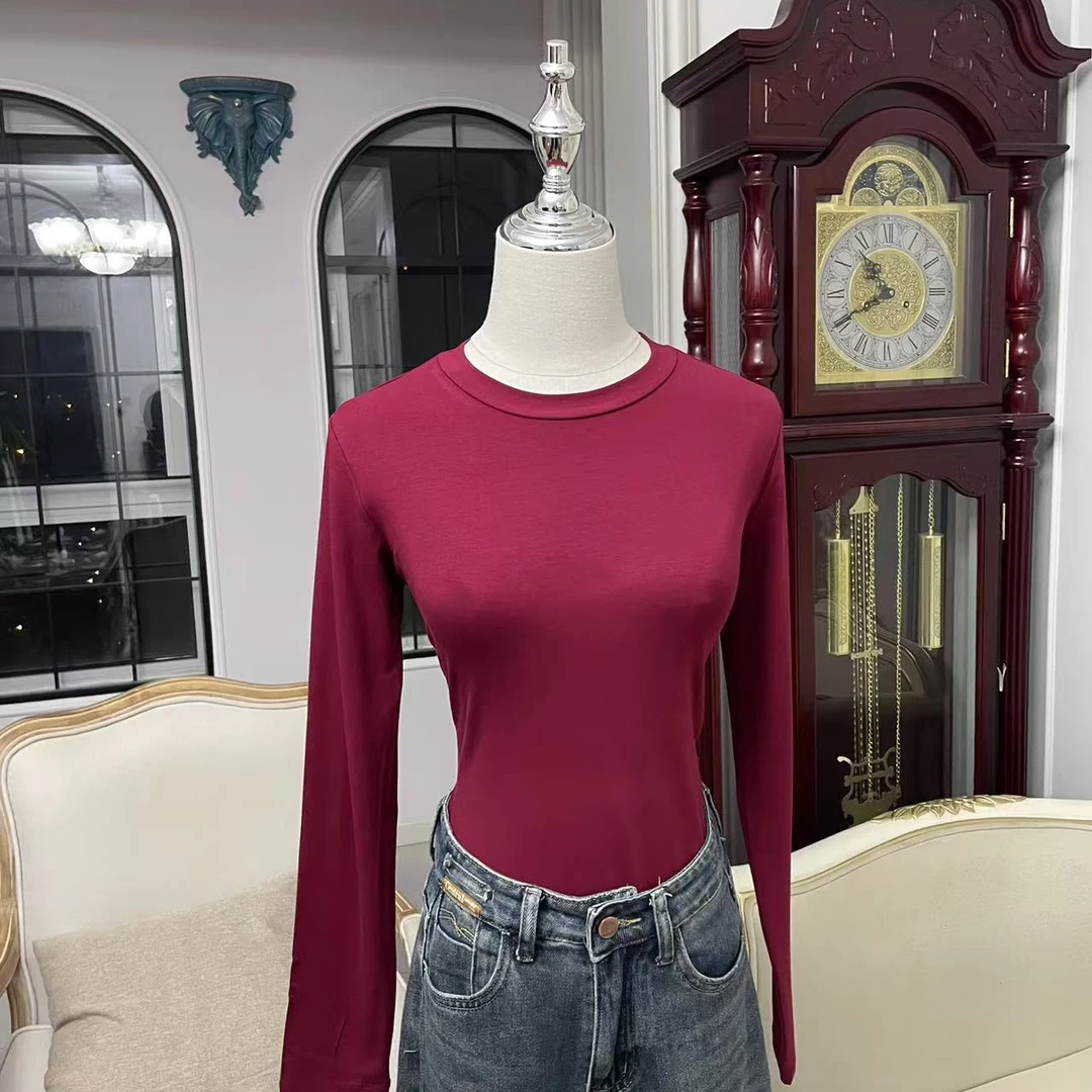 春夏秋圆领显瘦内搭打底衫女显瘦修身正肩长袖T恤