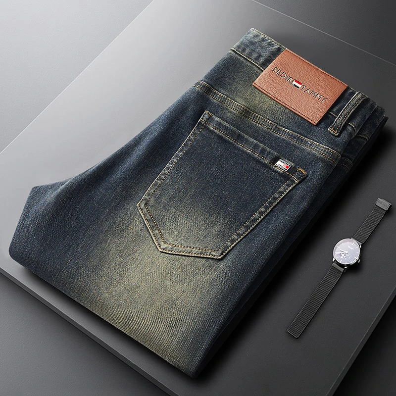 2024新款高端潮牌牛仔裤男秋冬款男士长裤石磨水洗修身直筒休闲裤