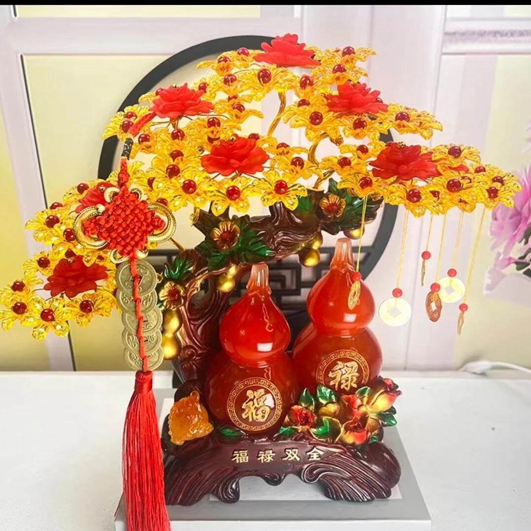 新年摆件福禄双全葫芦摆件发财树diy手工串珠编制葫芦双全纯手工