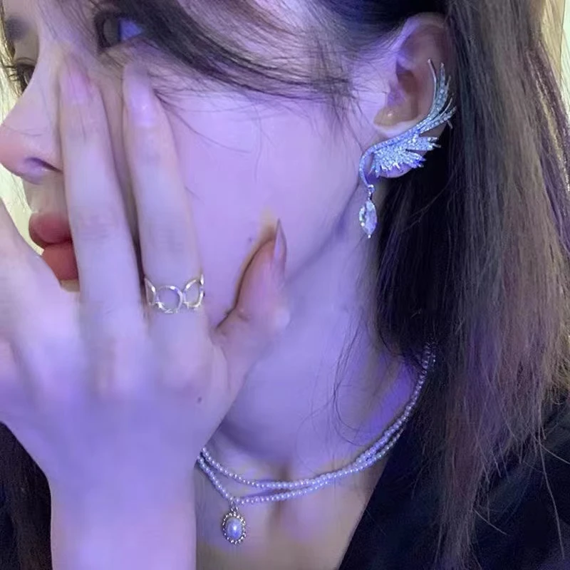 合金合成锆石耳饰 翅膀耳环天使之翼超仙耳骨夹高级感精灵耳钉175