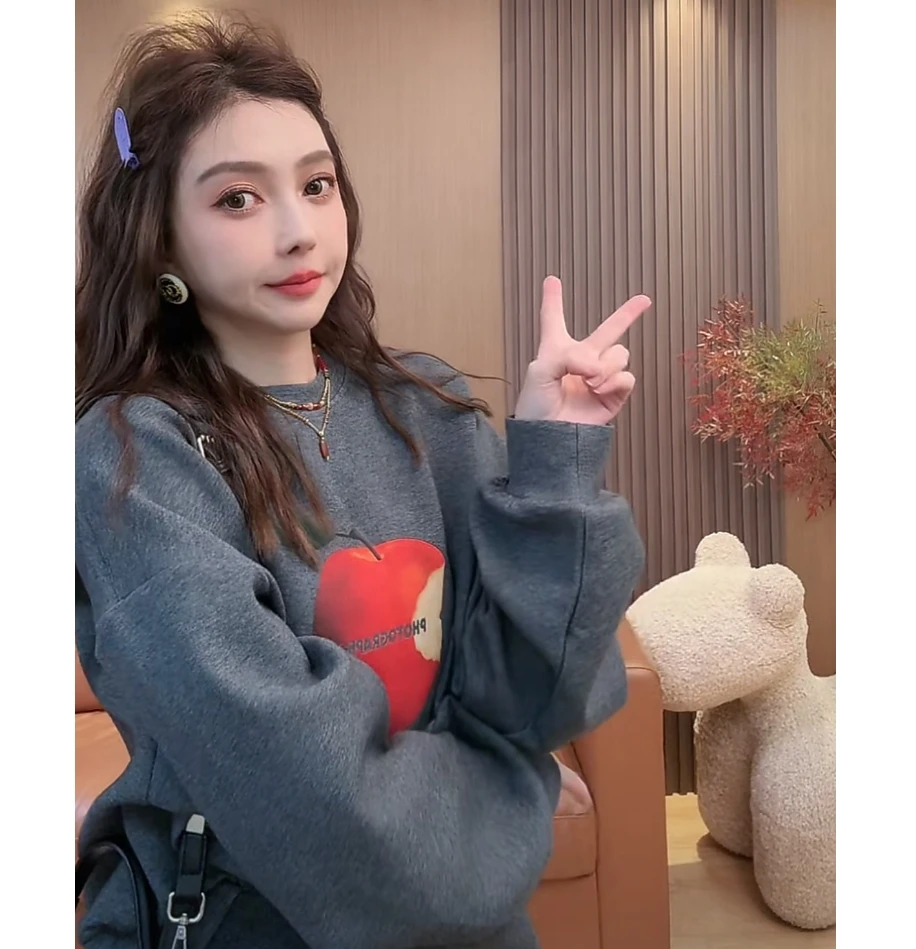 J8 苹果图案卫衣~时尚休闲百搭宽松卫衣 DJ0806