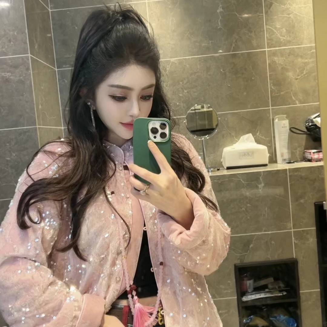 【珍珠定制】L28 流动星河~国风亮片外套女 新中式国潮洋气L28012