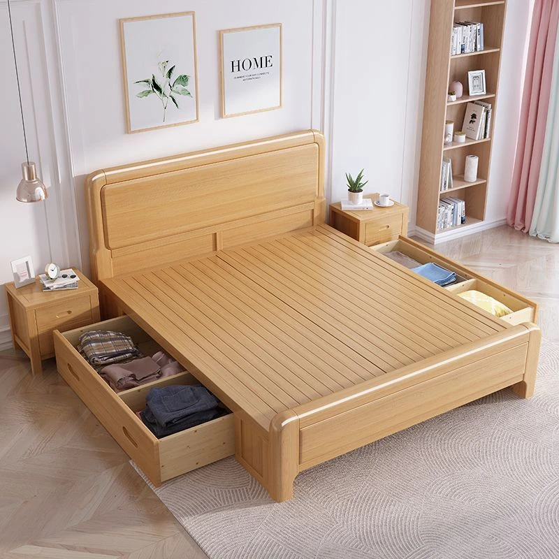 实木床现代轻奢可储藏带软靠做旧工艺双人主卧儿童床