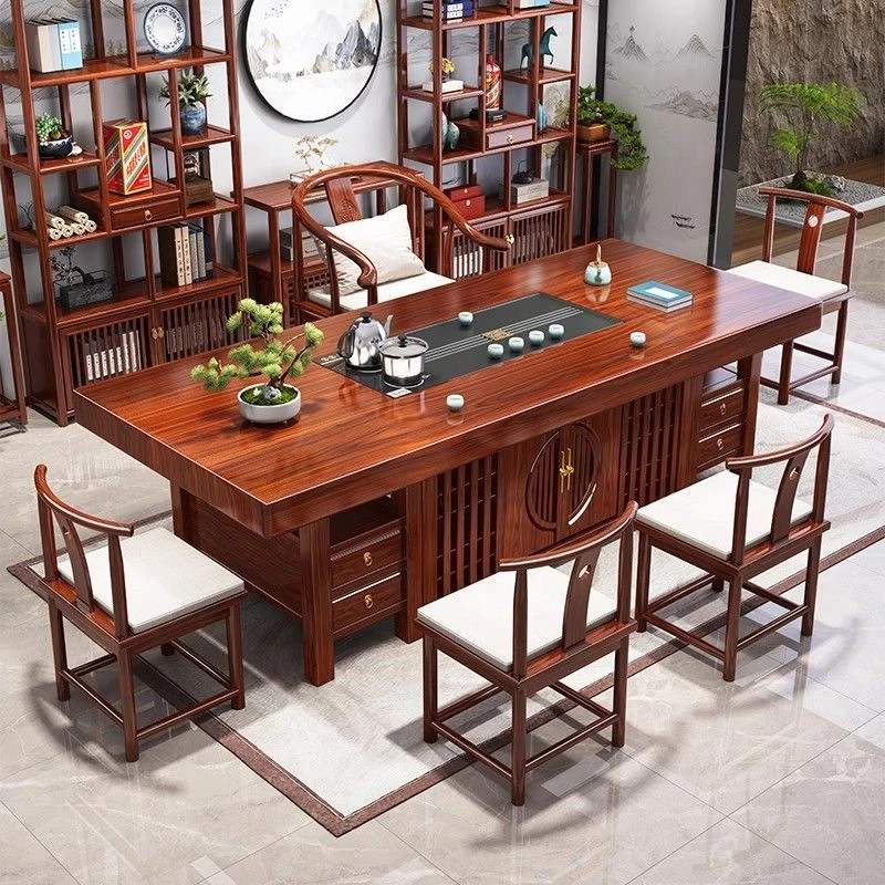 禅意木制茶桌组合家用办公室一体实木茶台泡茶大板新中式