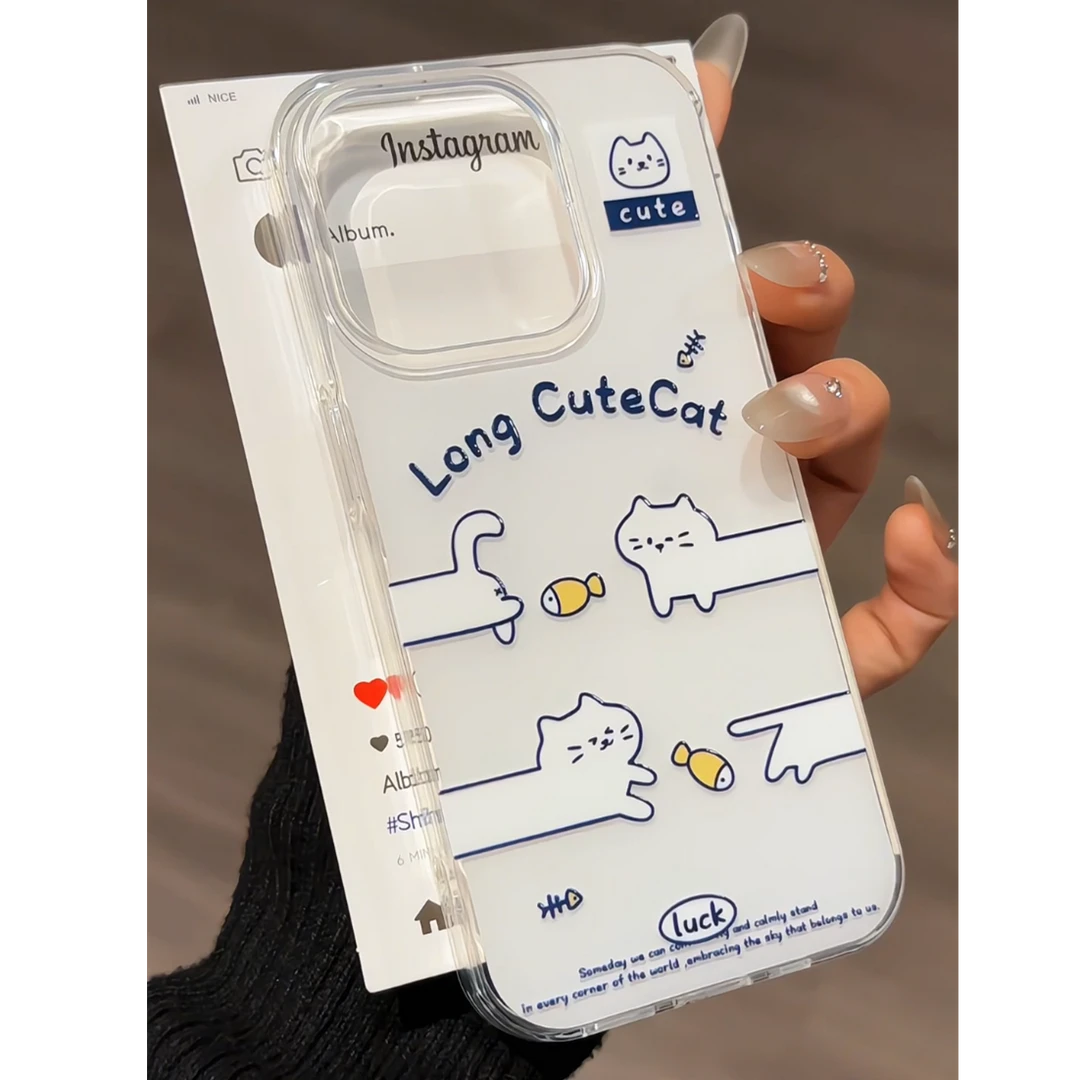 适用苹果iPhone16pro手机壳15卡通长条猫咪14双层IMD防摔全包新潮