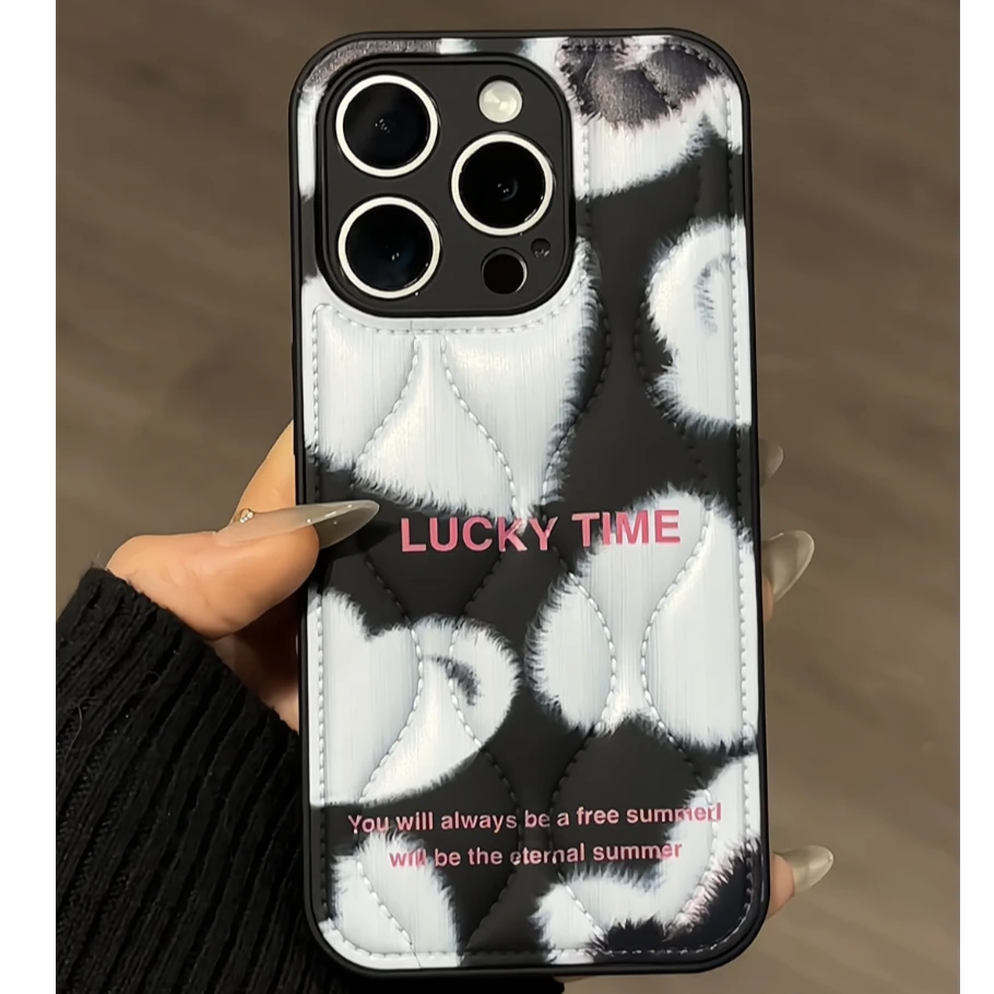 肤感直边羽绒服适用iPhone16pro卡通华为p70毛绒不规则爱心手机壳