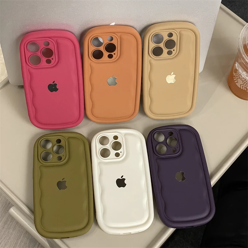 适用苹果系列iPhone14简约椭圆13pro纯色波浪边12pro新款11手机壳