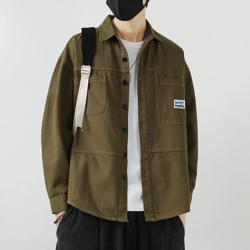 2024春季新款男士纯棉衬衣韩版宽松商务休闲纯色长袖衬衫男潮上衣