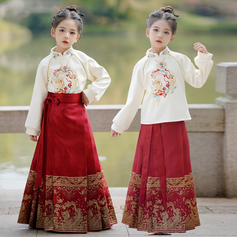 儿童马面裙女童套装冬季2023新款中国风古装汉服冬款拜年服女秋季