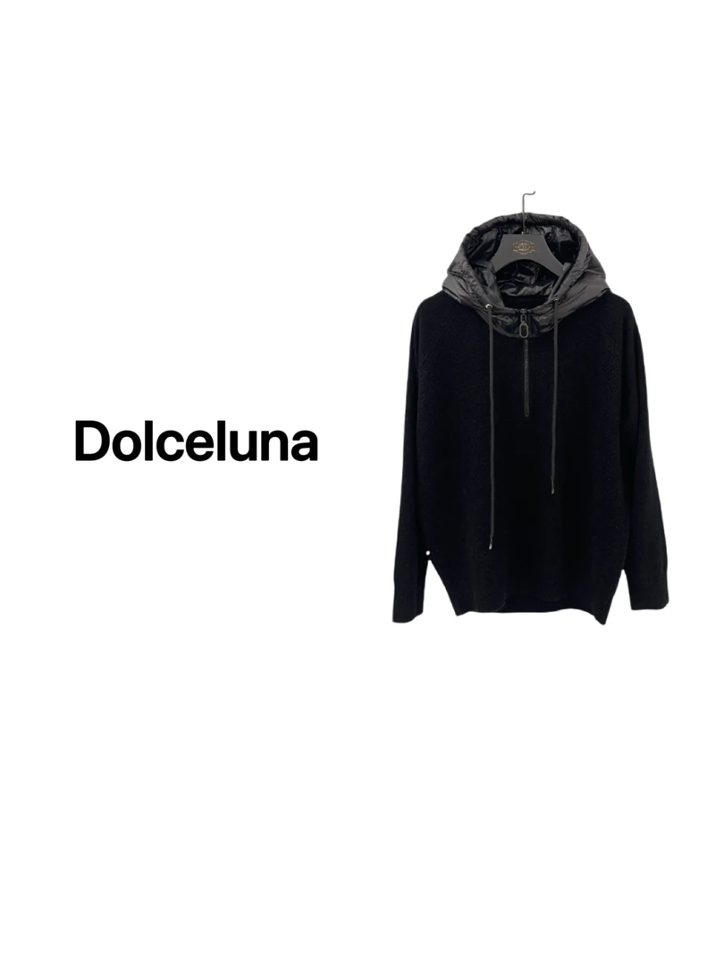 【月姐严选】秋冬连帽拼接显瘦100羊毛女士百搭长袖针织衫-16280