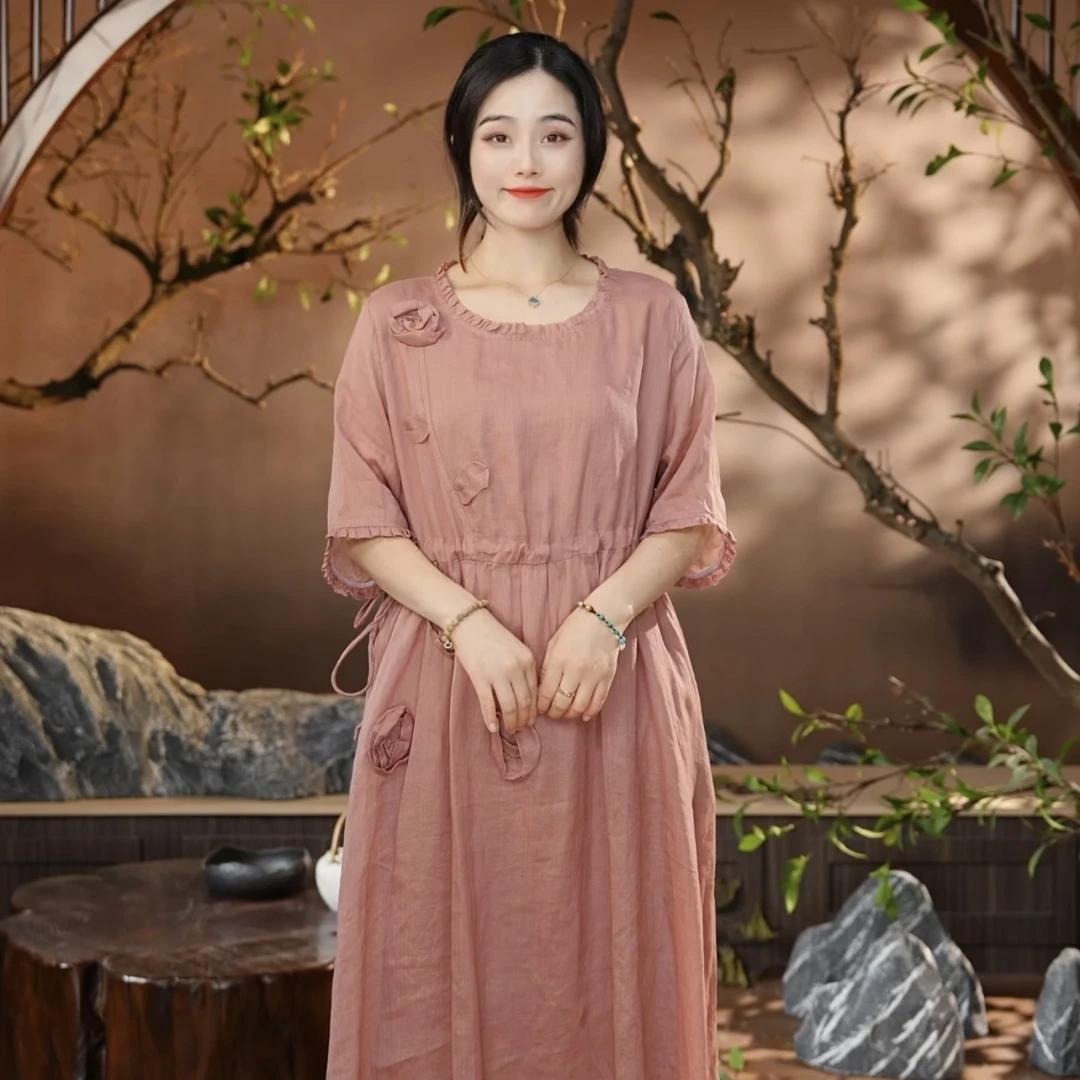 夏季新款文艺复古宽松显瘦气质连衣裙5282