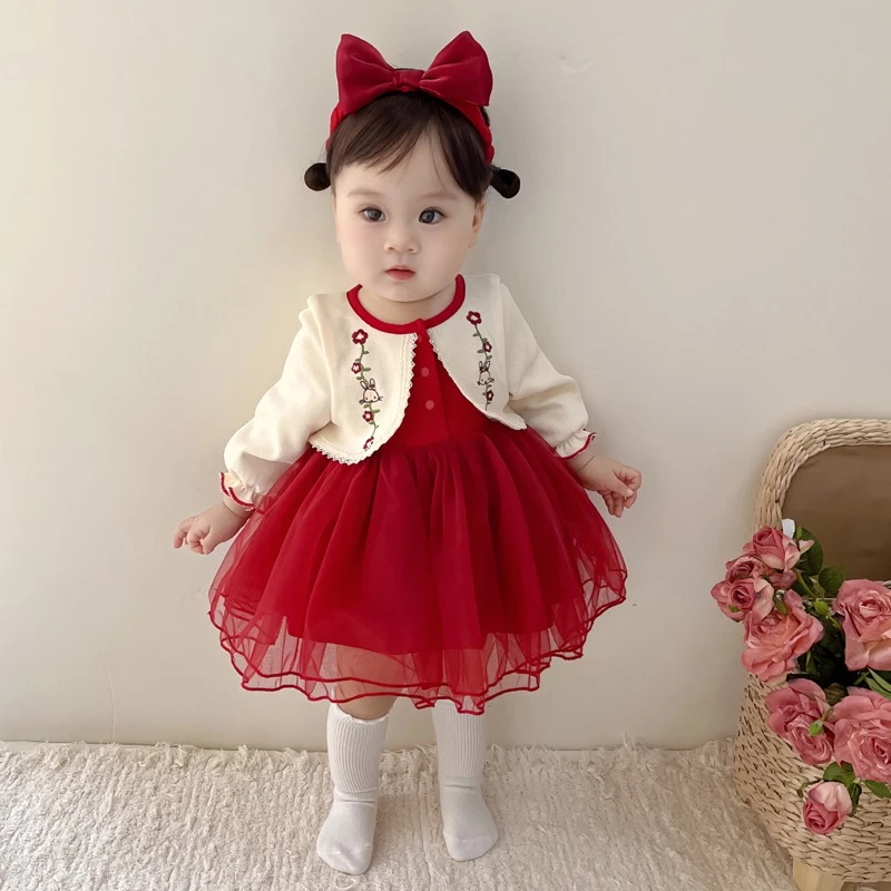 女宝宝礼服秋装周岁礼盒女童婴儿百天生日礼物公主裙一岁抓周衣服