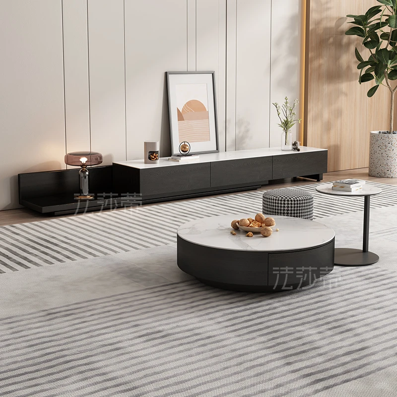 法莎蒂【SMZJ889#】新款意式岩板茶几电视柜圆形储物北欧风轻奢家用