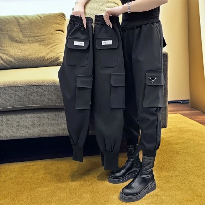 大码宽松束脚工装裤女秋冬加绒加厚休闲靴裤梨型洋气腿粗显瘦裤子