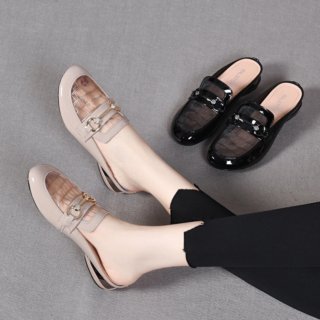 夏季新款网纱拖鞋镂空春夏圆头软底包头拖百搭英伦风粗跟凉拖鞋女