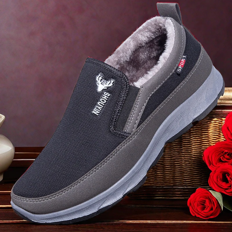 男士棉鞋爸爸鞋老北京布鞋冬季加绒保暖加厚防滑软底休闲中老年鞋