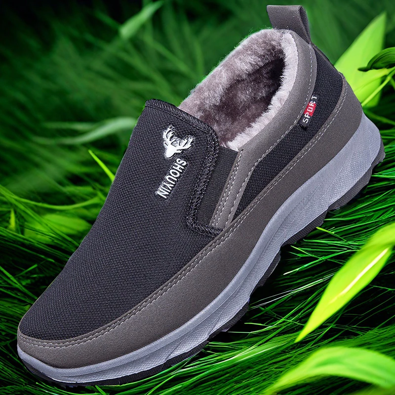 中老年爷爷爸爸鞋冬季保暖休闲棉鞋男鞋一脚蹬加绒加厚老北京布鞋