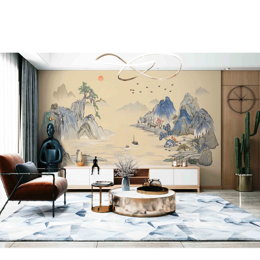 溪山隐秀 新中式沙发背景 客厅背景 茶室背景